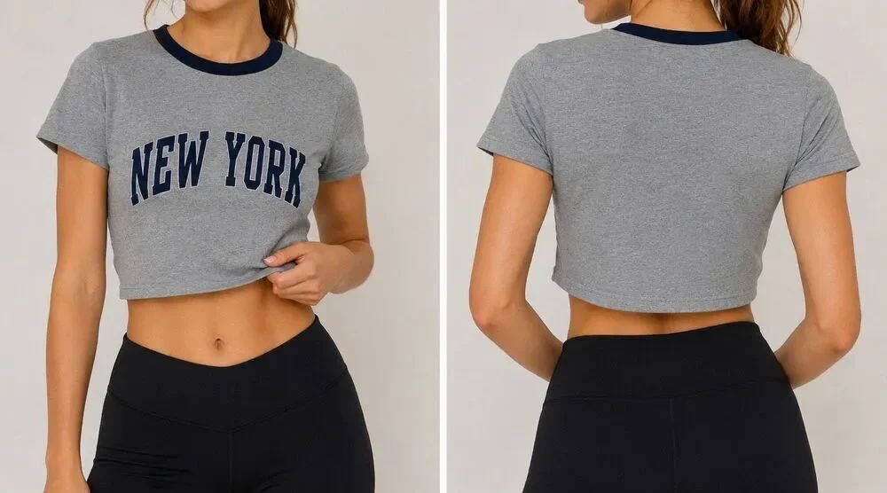 Brandy Melville New York Graphic Baby Tee Gray Ringer Crop Top One Size